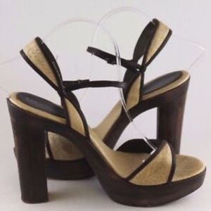 Liz Carine Wooden Platform Straw Sandals Sz 10